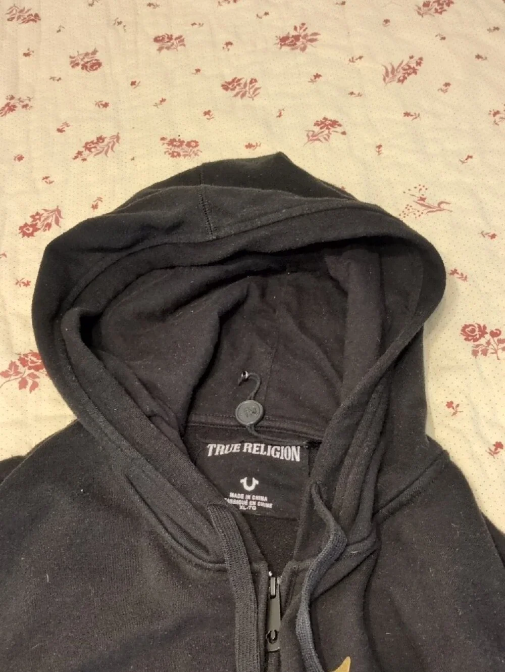 True Religion Black Zip-Up Hoodie with World Tour Gold Back Logo